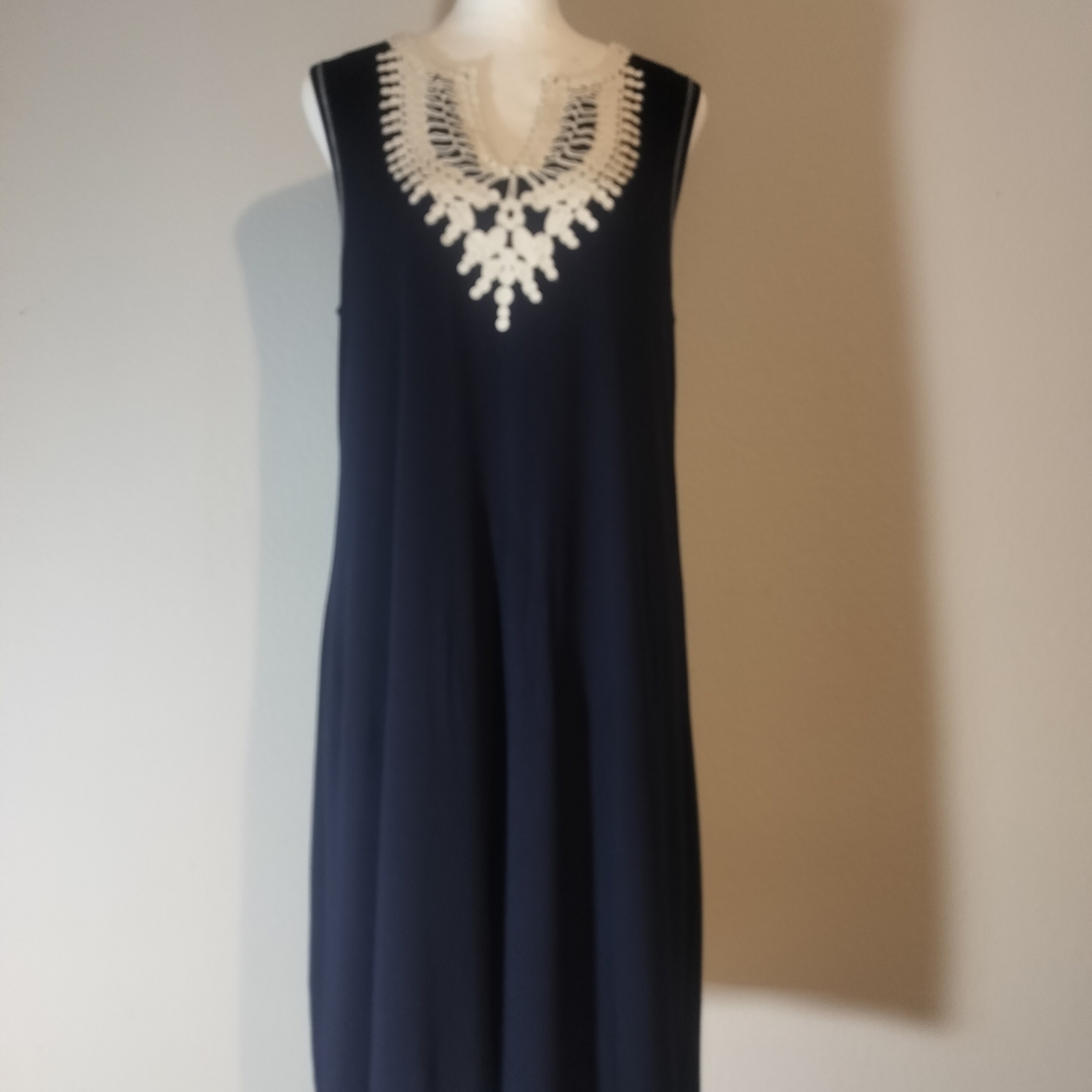 Philosophy Navy Maxi Dress with White Lace Detail